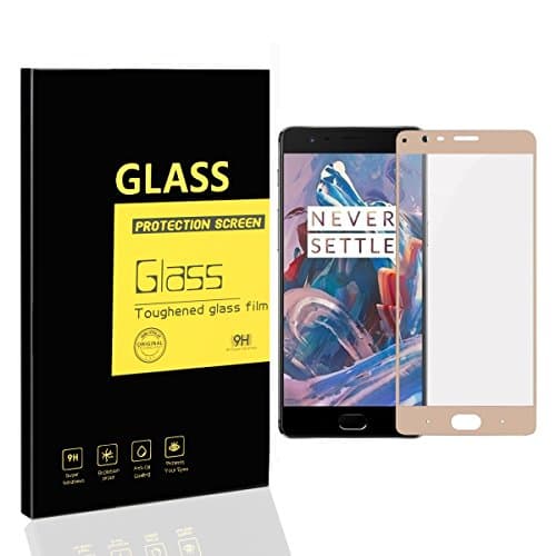 MENGGOOD OnePlus 3 / 3T Screen Protector Full Coverage Tempered Glass Protective Films [ Edge to Edge ] Invisible Crystal Clear Entire Screen Protection Display for OnePlus 3 / 3T [ Golden ]