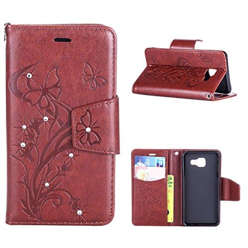 MOONCASE Galaxy A5 2016 Case, Rhinestone Butterfly Pattern Embossing Art PU Leather Soft TPU Card Slots Wallet...