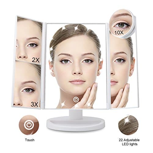 McDou Magnifying Makeup Mirror with 21 LED Lights Smart Touch Screen Trifold Vanity Mirror for Beauty Comsmetic