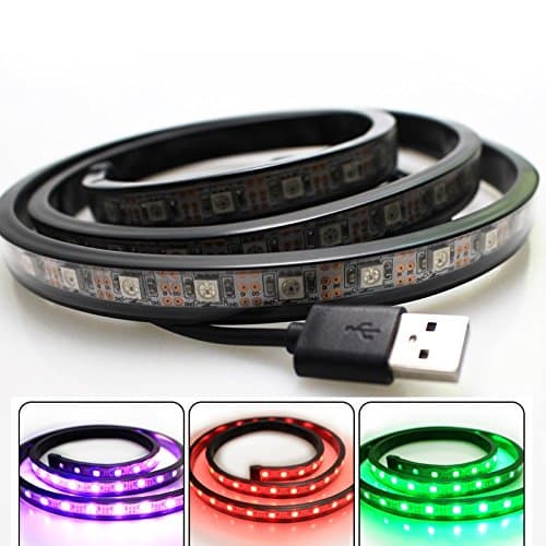 1m USB LED Strip Light WS 2812 60led 60IC Built-in Controller Changeable Color Waterproof Holiday Stage Outdoor Decoration Home Lighting Party Supplies (Black)