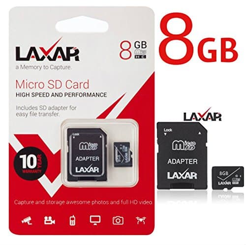 LaXar Ultra 8GB Micro SD TF Memory Card Class 10 with Micro SD to SD Adapter High Performance SD Card - Full HD &amp; 4K Photos &amp; Video Storage