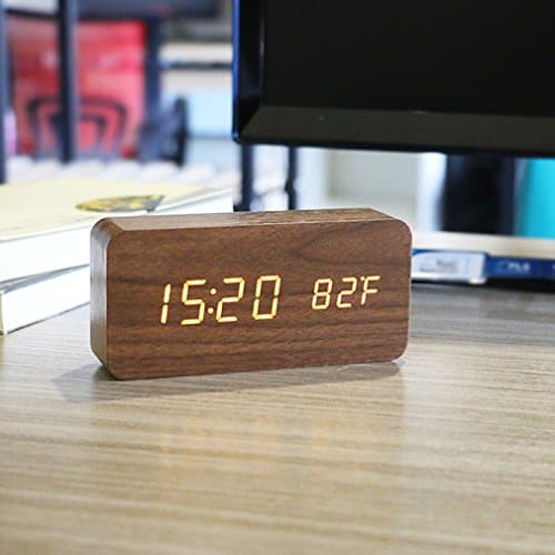 PiLife Creative Modern Fashioned Digital Alarm Clock with LED display and Voice Control,Simple Decorative Silent Nightstand Clock(Dark)