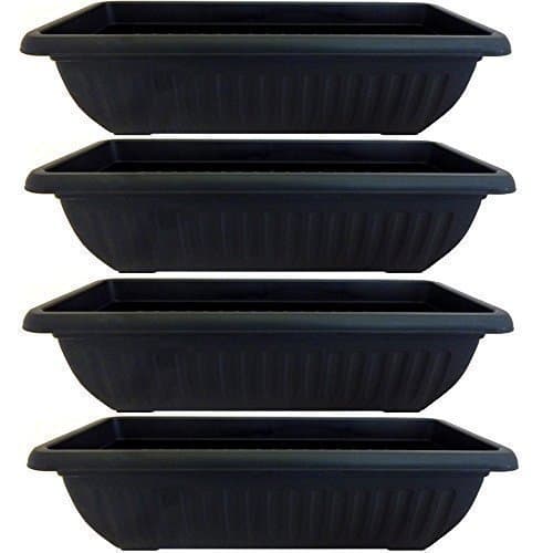 4 RECTANGULAR 70cm LARGE BLACK GARDEN PATIO RESIN TROUGH PLANTER SET FLOWER PLANT POT