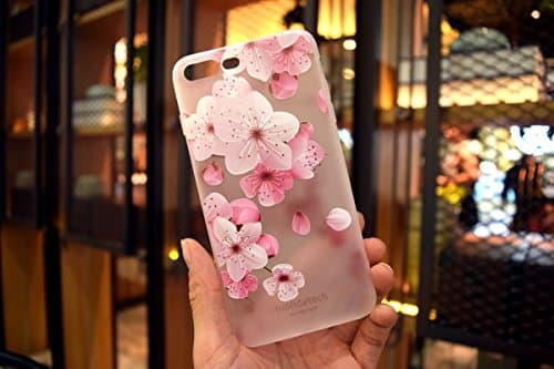 iPhone 8 Plus Case &amp; iPhone 7 Plus Case, mondetech™ Pink White Cherry Flower Blossom Frosted Transparent Soft Silicone TPU 3D Relief Painting Protective Case For iPhone 8 Plus and iPhone 7 Plus [1032]