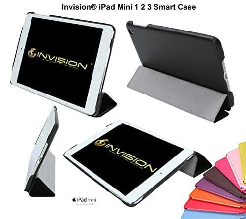 Invision® iPad Mini 1 2 &amp; 3 Smart Case Cover - Superior Design Features - Magnetic Auto Wake/Sleep Function Quality PU Leather - Recommended by "Which?" Magazine (iPad Mini 1 2 &amp; 3 Black)