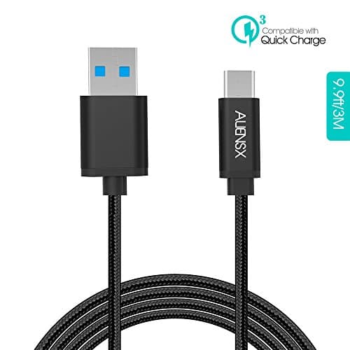 USB Type C Cable, ALIENSX 9.9FT/3M Nylon Braided Type A to Type C (USB C to USB A) Cable Hi-speed Charging Data Transferring Cable for New Macbook Pro , One Plus 2/3, Nokia N1, Google ChromeBook Pixel, Nexus 6P/5X,Huawei p10 Mate 9 (Black)
