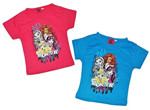 T-Shirt in blau oder pink - Monster High - Größe 12 bis 13 Jahre - Gr. 152 bis 164 - für Mädchen Kinder Shirt kurzarm - Vampir Puppen Kurze Arme