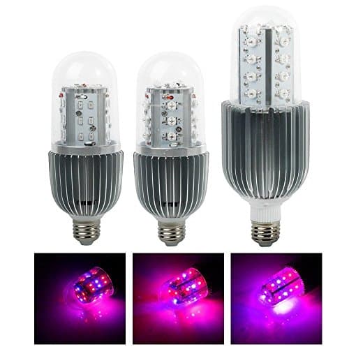 Derlights New Generation 36W E27 Base Led Grow Light Bulb with 24 Red &amp; 12 Blue SMD, 360 Degree Lighting for Indoor Plants Garden Greenhouse Hydroponic System Kit