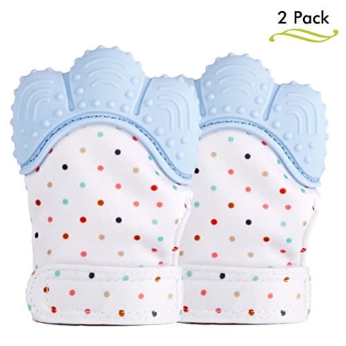 Silicone Baby Teether Mitten - BUTEFO Silicone Teething Mitt Teether Gloves BPA Free,Teether Mitten for Baby Self-soothing Pain Relief, BPA Free &amp; Food Grade Teething Glove (2 PACK, Blue)