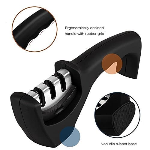 Kitchen Knife Sharpener 3 Stages Knife Sharpening Stone Household Kitchen Tools Tungsten Steel Grinding Black