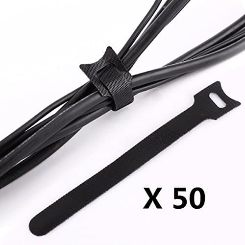 DRFUNDA Reusable Adjustable Hook and Loop Cable Ties Black (Pack of 50)