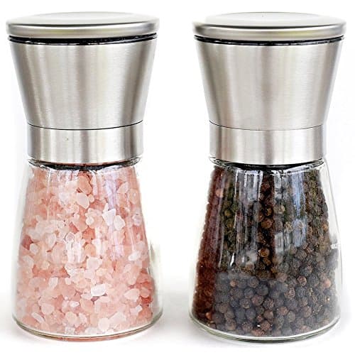 Adjustable Grind Salt and Pepper Mill Set 2-Piece Spice Mill with Ceramic Grinding Mechanism, Stainless Steel, Glass, Set of 2, Solfar
