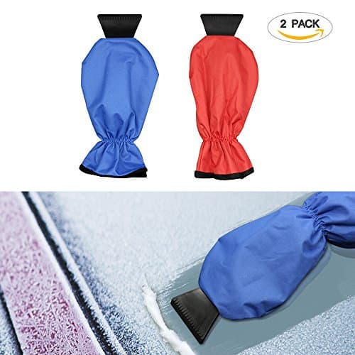 Ice Scraper Mitts Ecooltek Waterproof Window/ Windshield Snow Scraper with Glove&amp;Long Handle Snow Ice Scraper for Car Truck 2 Pack Blue and Red Color