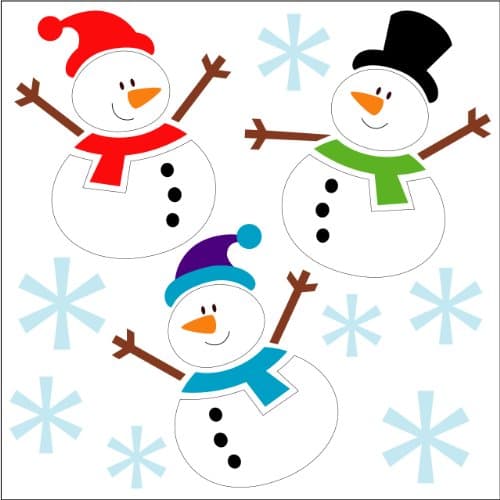 Christmas Gel Art Snowmen Window Decorations - Medium sized pack of 3D Printed Gels that stick to windows &amp; mirrors etc
