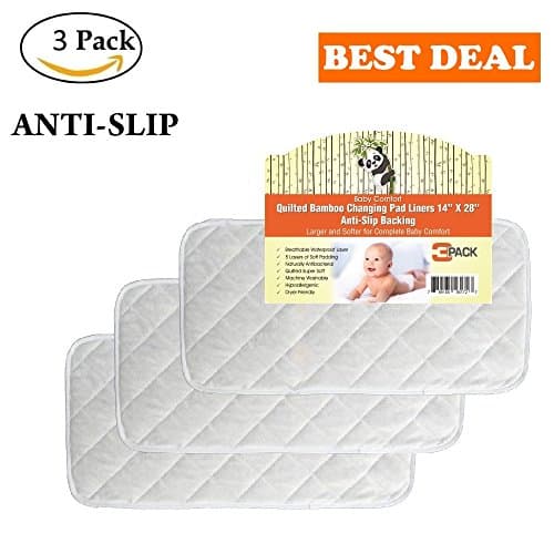 Quilted Non-Slide Bamboo Changing Pad Liners 3/PACK –71x36 CM, Thicker 5 Layers, Waterproof, Hypoallergenic, Antibacterial, Reusable, Machine Washable &amp; Dryer Friendly