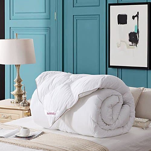 MRNIU Double Size Duvet Insert White Goose Down Feather Comforter 100% Cotton Cover Fluffy Bed Quilt Blanket All Season (White, 200x200cm)