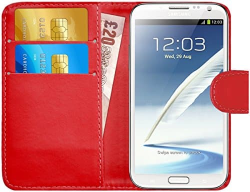 Galaxy Note 2 Case, G-Shield Leather Wallet Case [Slim Fit] Premium Flip Cover Case With [Card Slots] [Magnetic Closure] For Samsung Galaxy Note 2 - Red