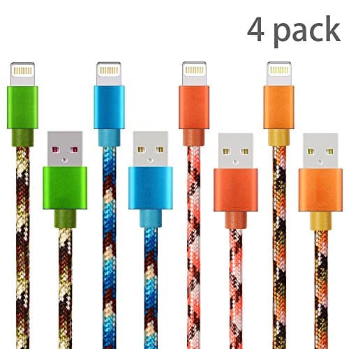 Gulf Y[4 Pack 3m] Lightning Cable, 10ft iPhone Charger Cable Nylon Braided iPhone 6 Charger Cable Charging for iPhone 7/7 Plus/6s/6s Plus/6/6 Plus/5/5S/5C/SE, iPad 4, iPad Air 1/2, iPad Mini 1/2/3 (Gulf Y -4 Pack 3M)