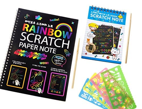 2PCS Rainbow Scratch Art Books, Mega Value 20 Sheets Imaginative Scratch Paper With 2 Pcs Wooden Stylus and 4Pcs Different Shape of The Rulers