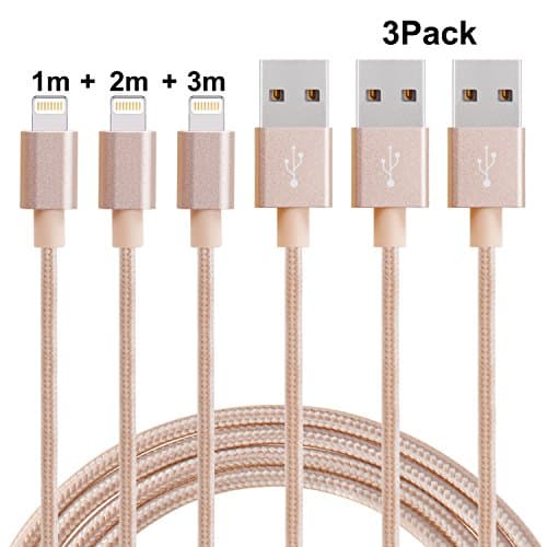 EASHION 3Pack 3FT+6FT+10FT iphone Ladekabel?gold?