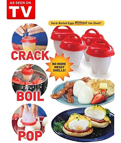 Egglettes Egg Cooker,Hard Boiled Eggs without the Shell (6pack) (Red)