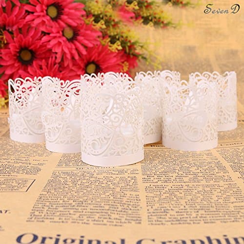 Candle Wraps, SevenD Tea Light Wraps and Candles Holders for Weeding, Table, Gift, Outdoor (50 Pieces) (Candle Wraps-white)