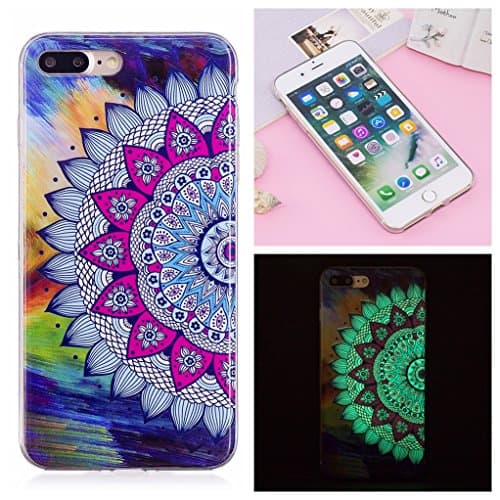 iPhone 7 Plus Luminous Case, Yunbaozi iPhone 8 Plus Case New Pattern Soft Silicone Case Transparent Protective Cover * Inner Pattern Never Peel Off * Flexible Smooth Skin TPU Rubber Cover Slim Lightweight Shell Glowing in the Dark * Anti-Shock Anti-Scratch Creative Design Cover for iPhone 7 Plus /8 Plus - Rainbow Totem Flowers