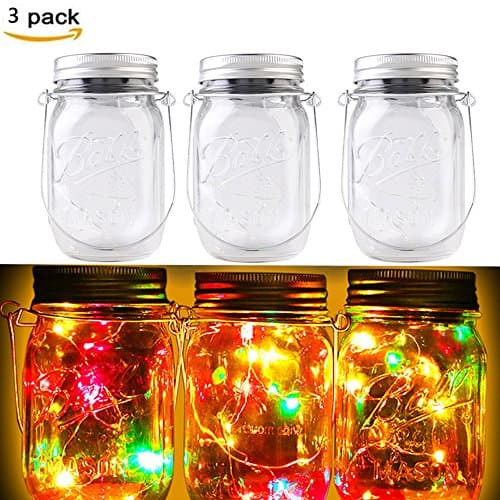 3 Pack mason Jar lights, 10 LEDs Solar Fairy String lights with Waterproof Lid Inerts for Kids Outdoor Garden Wedding Christmas (Jars Included)
