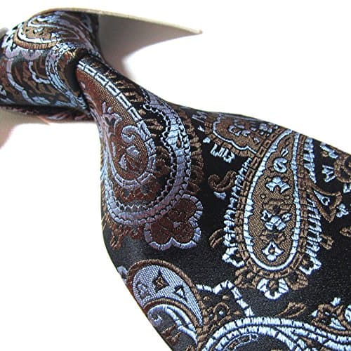 Towergem Extra Long Seven Fold Tie 100% Silk  Brown/Blue Paisley Woven Jacquard XL Necktie
