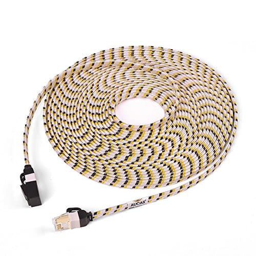 CAT7 Weave Shielded Ethernet Cable Flat Patch Cable FTP Patch Cord LSOH Engineering Grade Network Cable (1m, White)