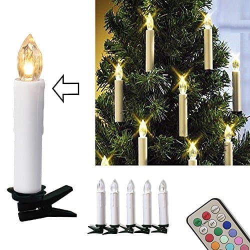 10 Battery Powered Remote Control LED Christmas Tree Taper Candles with Clip, Pack of 10, Multicolor