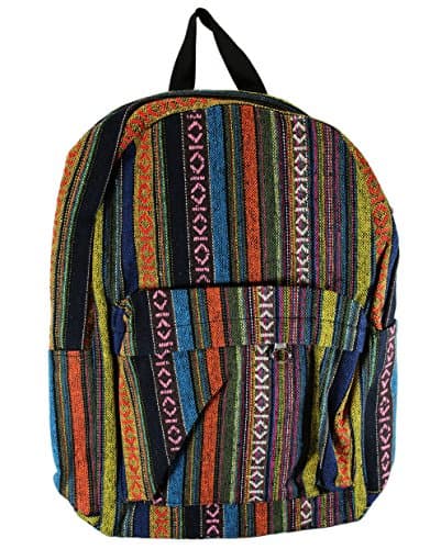 Ikat Rucksack. Bali style patterned Ikat fabric light use day bag, backpack. (Vertical stripe) Aztec