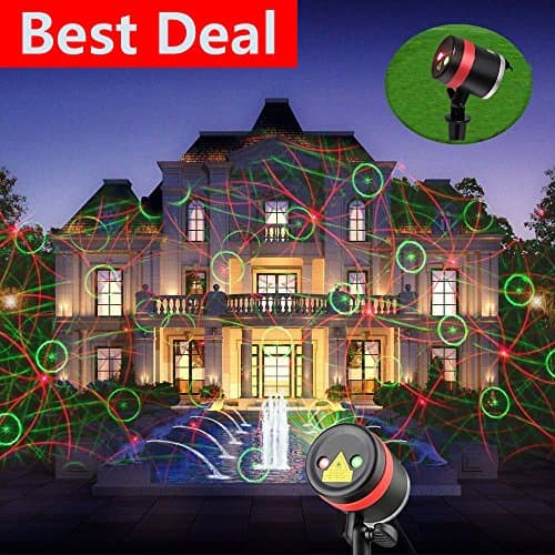 Outdoor Projector Lights, TopCrazy 8 Patterns in 1 Moving Starry Red&amp;Green LED Landscape Spotlights Waterproof for Valentine's Day, New Year, Theme Party, Wedding, Night Club, Yard and Garden Outdoor Garden, Yard, Wall, Tree Decoration(with Remote Control Timer)