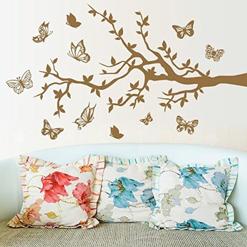 Perch with Butterfly - Wall decal Light grey 177 x 100 cm