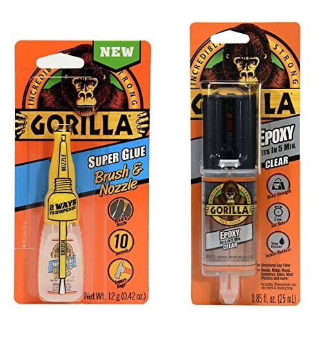 Gorilla Glue Combo Pack, including; Gorilla Epoxy, .85 oz., Clear &amp; Gorilla Super Glue Brush &amp; Nozzle, 10 g, Clear …
