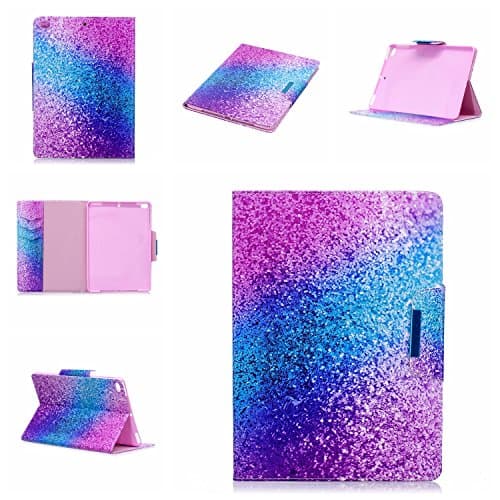 JHTC for Apple New iPad 9.7 inch 2017 / iPad 8 Case with Auto Sleep &amp; Wake Function Flip Wallet Case Leather Soft Silicone Shock Proof Protective Backcover with Stand Credit Card Holder Magnetic Cover Ultra Thin Blue Purple Rainbow Sand Personalised Cute Funny Patterned Clear Design Colorful Cases Gift for girls