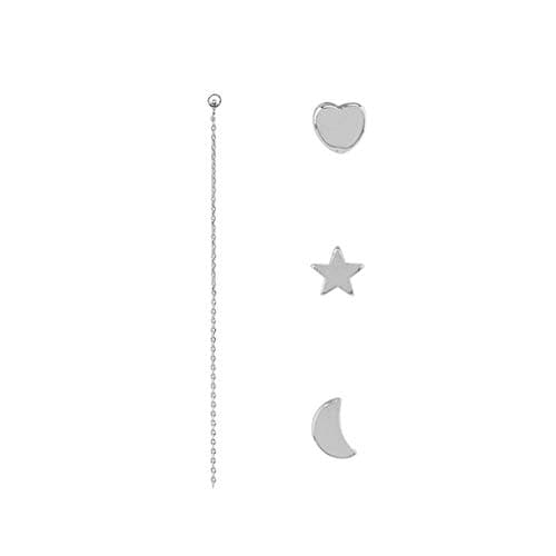 LIGHTBLUE 4 pcs Stud Tiny Earrings Moon Heart Star Tassel Dangle Earring Set Cartilage Helix Earrings for Women,Silver