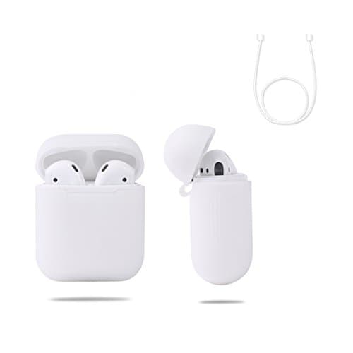 Silicone Case for AirPods ROSIMO Portable Protective Case Soft Shock Proof Cover For Airpods, Add a Strap Prevent Losing (White)