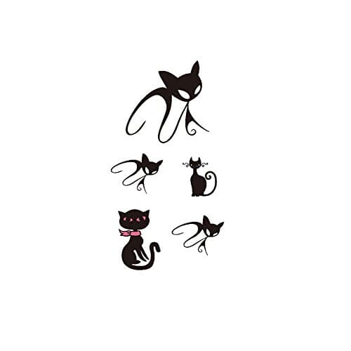 6 Sheets Cool 3D Cute Black Cat Stencils Designs Waterproof Body Arm Art Temporary Tattoo Sticker Fashion Girls Fake Tattoo Paster Tips Tool