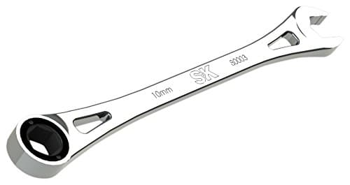 SK Hand Tool 80003 10 mm 6 Point X-Frame Metric Combination Ratcheting Wrench, Chrome, 1.7° Arc Swing, 216 Positions, Made in America