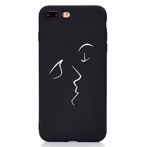 CUAgain Compatible with iPhone 8 Plus/iPhone 7 Plus Case Silicone Black Cute Pattern Design iPhone 8 Plus Cover Ultra Thin Slim Protective Pretty Bumper for Girls Boys Men Women,Face