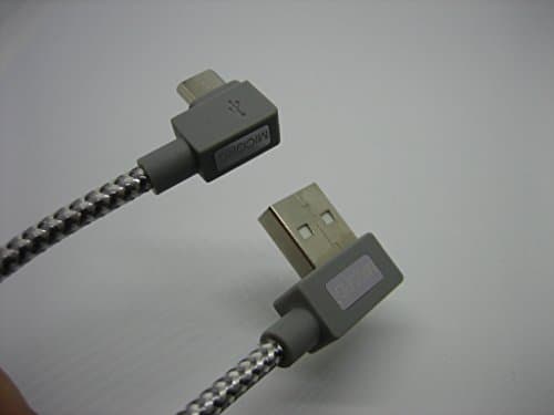 90 Degree USB 2.0 to 90 Degree Micro USB connector for Charging and Data Tranfer to Android phones and tablets. braided cable and connectors. 1 meter (3.23 feet) . (Grey and White)