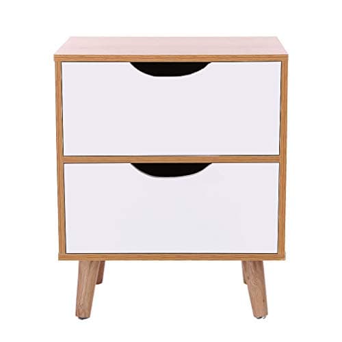 Bedside Table End Side Table Nightstand with Storage Drawer Solid Wood Legs Living Room Bedroom Furniture 【Ship from USA 】 (C)
