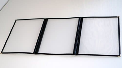 Happypinto (30 Pack) 8.5" x 11" Restaurant Menu Covers, Double Stitched Leatherette, High Gauge Vinyl &amp; Gold Corners (3 Pages 6 Views Open Style, Black)