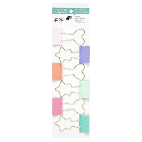 Yoobi Heart & Star Binder Clips, 6 Pack Multicolor