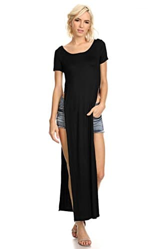 Women's Tshirt Double Deep Side Split Slit Maxi Dress