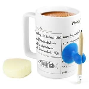 eSmart Ceramic Schedule Mug Coffee Cup Office Students Curriculum Memo Mug w/ Sponge / Suction Cup Pen Holder + Pencil Daily Plan Weekly Plan Study Plan