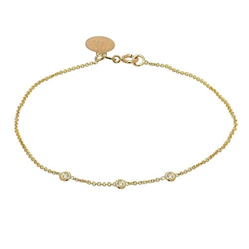 Solitaire Diamond Bracelet 0.15ct - Solid 14k or 18k Yellow Gold- Dainty and Simple Bezel Set - Customized Engraved Name and Initial or Message.