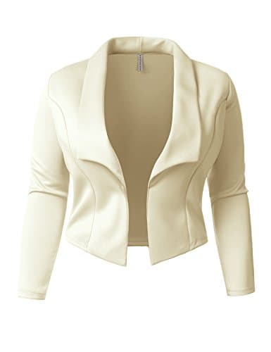 SHOPQUEEN Plus Size Satin Open Front Formal Work Office Blazer Jacket IVORY 2XL