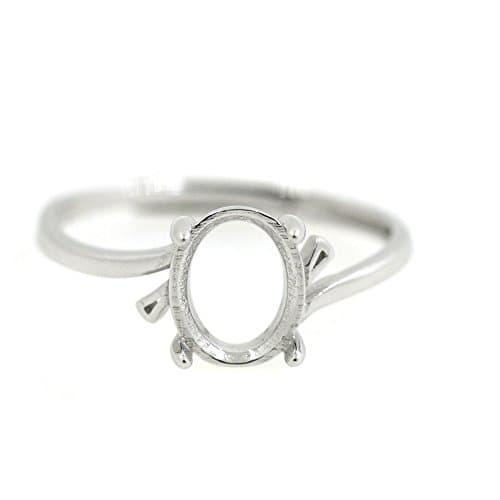 Luoyi Adjustable Sterling Silver Ring Base, Platinum Plated Oval Cabochon Settings (R004B) (8x10mm)